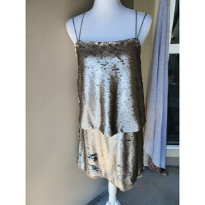 Banana Republic Dress Womens 6 Gold Double Sequins Tiered Silk Party Evening